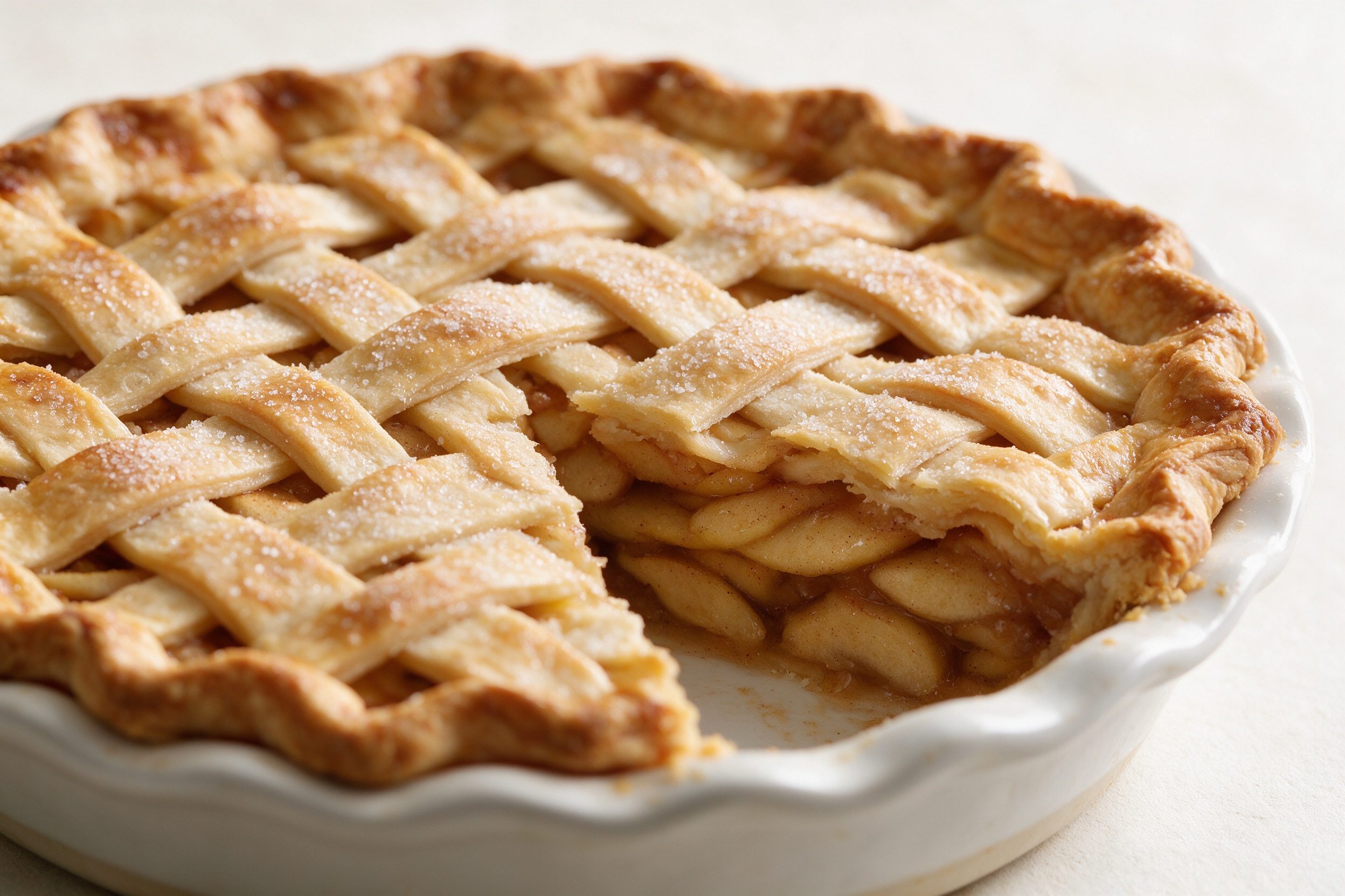 Tarta de manzana con rejilla de hojaldre dorada